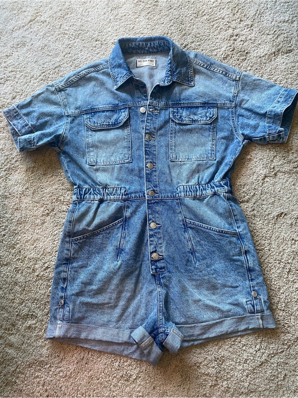 Free People denim button up romper, medium - Picture 2 of 13